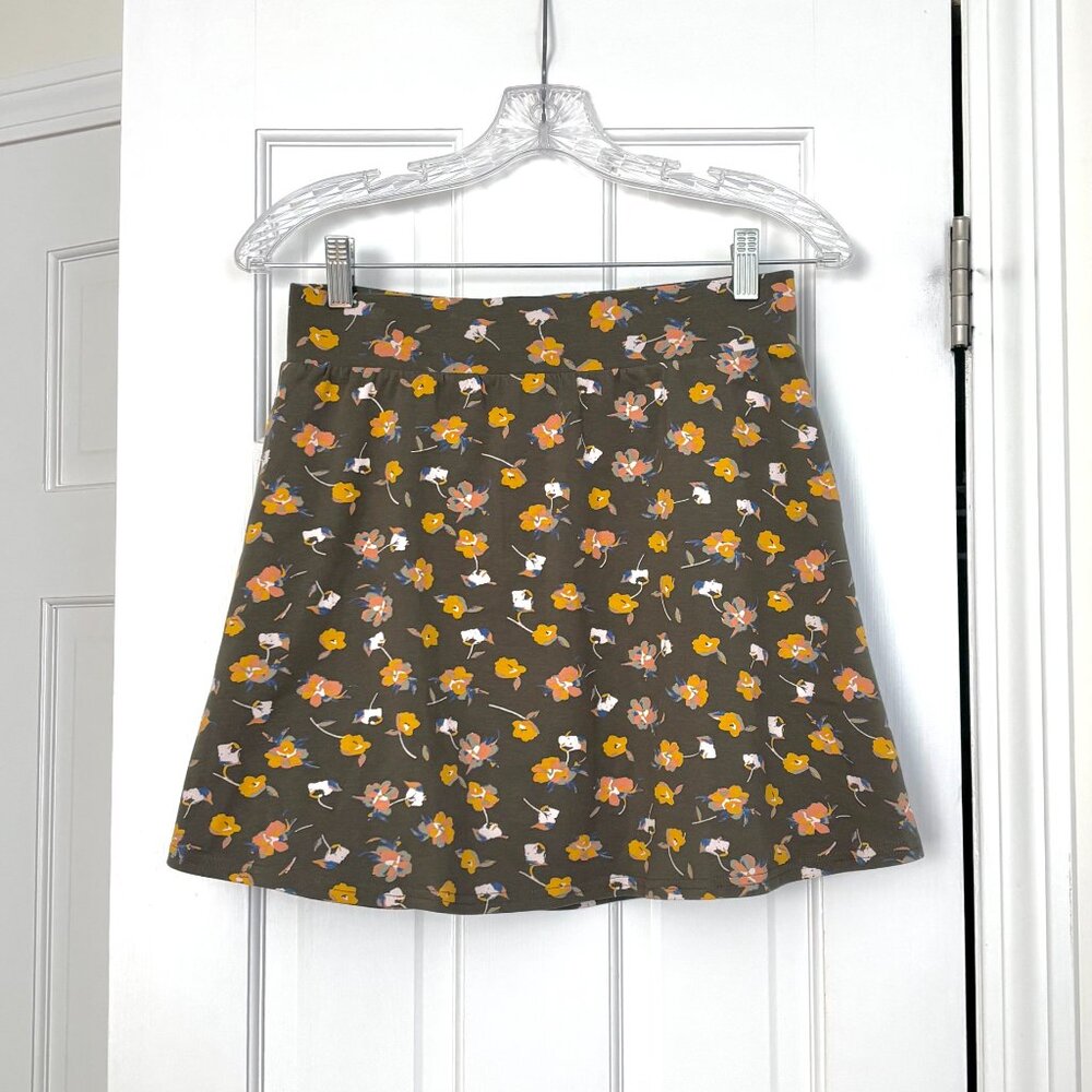 Pact Women's Tossed Floral Green Fit & Flare Mini Skirt S